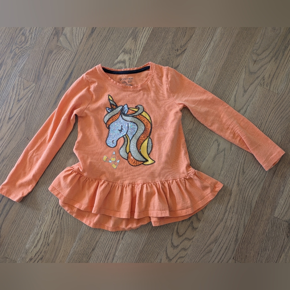 Girls size 5-6 Halloween sequin unicorn long sleeve shirt